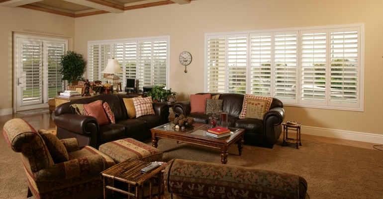 San Antonio family room with interior shutters.